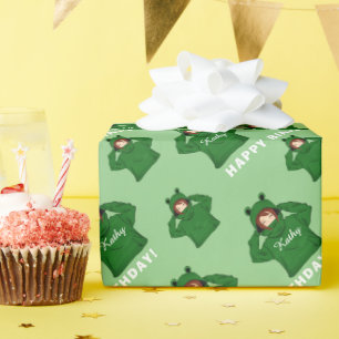 Papier Cadeau Fille Mignonne avec Dessin d'anniversaire de Capuc