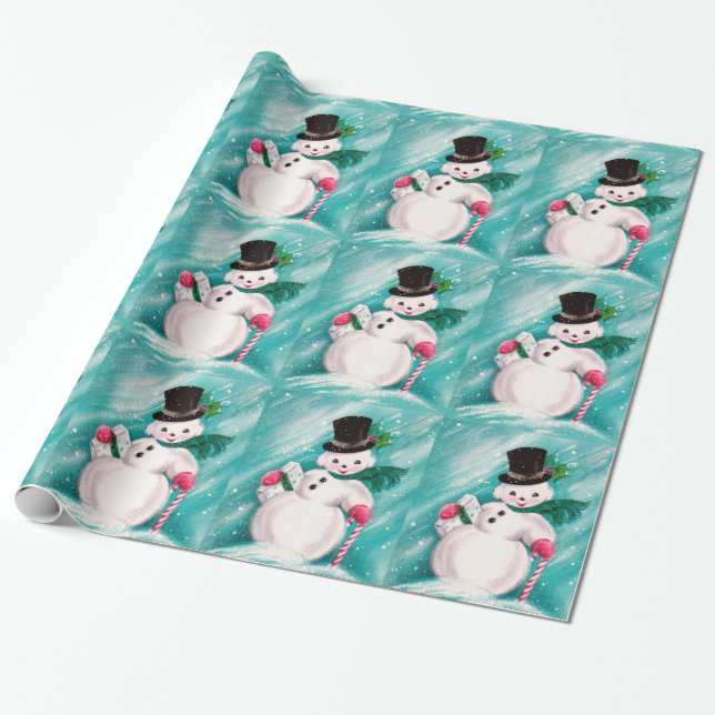 Papier Cadeau Fille mignonne de bonhomme de neige (Déroulé)