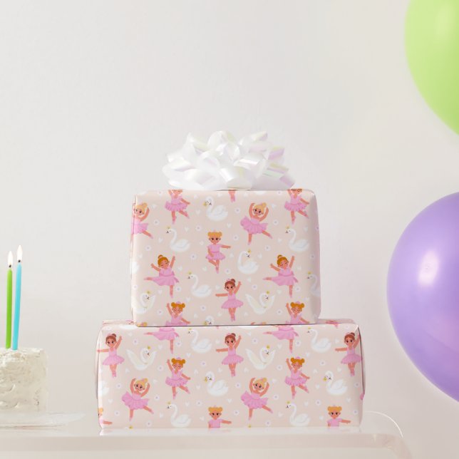 Papier Cadeau Fille mignonne rose Ballerina Motif de cygne (Cadeaux de fête)