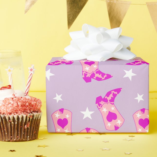 Papier Cadeau Fille moderne fille rose fille Bottes occidentales (Fête d'anniversaire)