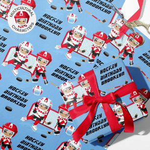 Papier Cadeau Fille Multiculturelle Hockey Anniversaire Guerre p