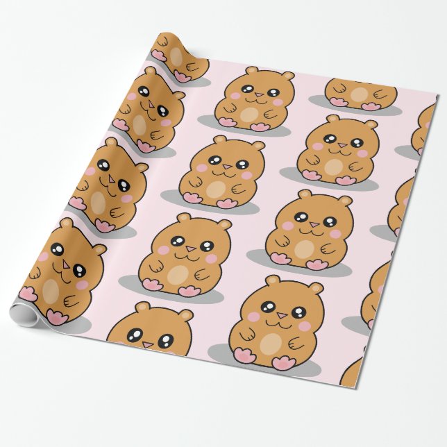 Papier Cadeau Fille naine mignonne de bande dessinée de hamster (Déroulé)