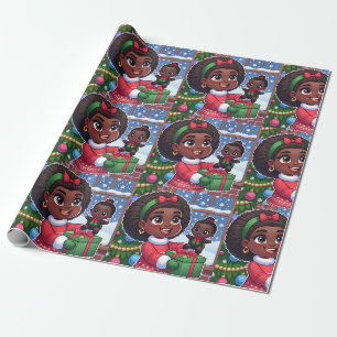 Papier Cadeau Fille noire avec papier d'emballage de poupée noir