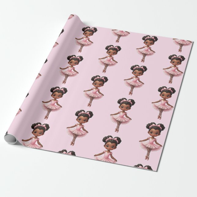 Papier Cadeau Fille noire Ballerina Rose Ballet (Déroulé)
