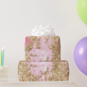 Papier Cadeau Fille Parties scintillant or rose Anniversaire