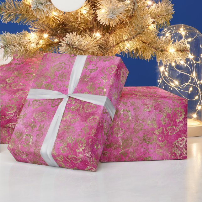 Papier Cadeau Fille Pink Gold Glam Floral (Vacances)