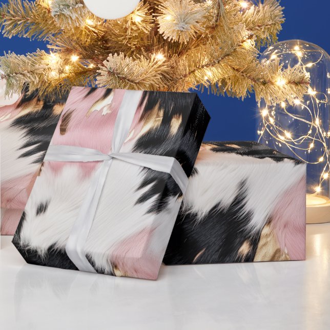 Papier Cadeau Fille Rose Black Gold Cowgirl Cowhide (Vacances)