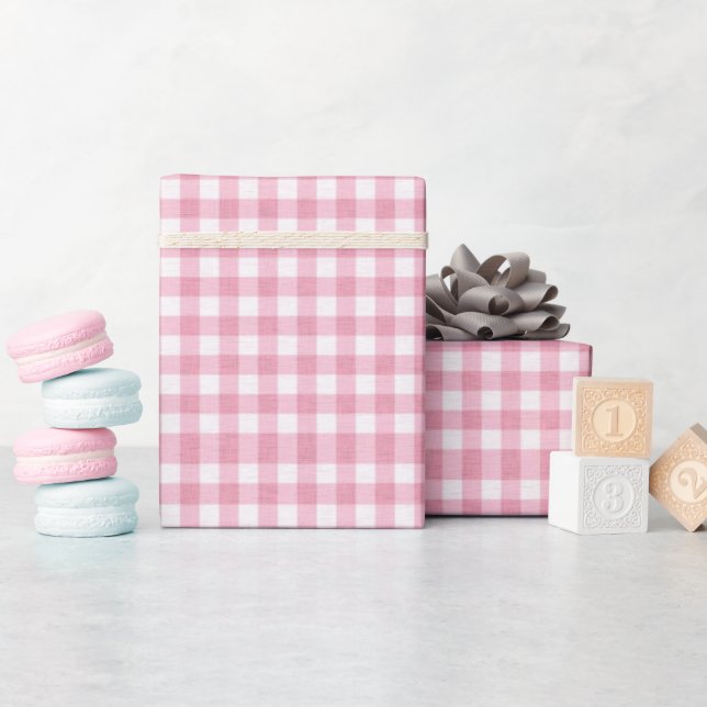 Papier Cadeau Fille rose En vichy papier d'enveloppement d'anniv (Baby Shower)