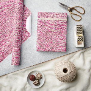 Papier Cadeau Fille rose et Parties scintillant rousse Zebra
