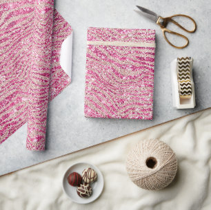 Papier Cadeau Fille rose et Parties scintillant rousse Zebra
