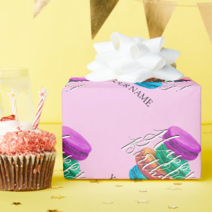 Papier Cadeau Fille rose macaron français cookies personnalisés