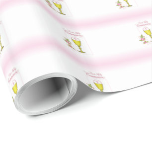 Papier Cadeau Fille Rose Première Sainte Communion, Calice, Host