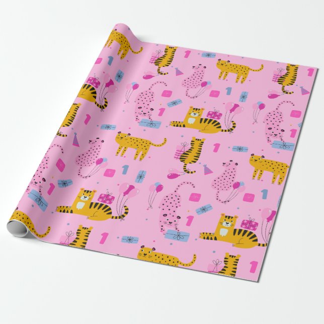 Papier Cadeau Fille sauvage un premier anniversaire papier d'env (Déroulé)