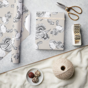Papier Cadeau Fille tatouée noir et blanc