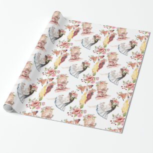 Papier Cadeau Filles avec des animaux de bois Motif pour enfants