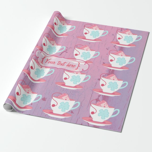 Papier Cadeau Fille's Birthday Tea Party Shabby-Chic Personnalis (Déroulé)