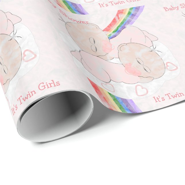 Papier Cadeau Filles de jumeau de baby shower d'arc-en-ciel (Coin rond)