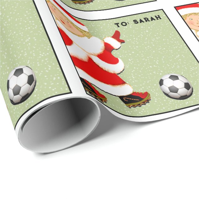 Papier Cadeau Filles Football Noël cadeau de vacances (Coin rond)