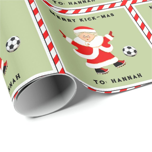 Papier Cadeau Filles Football Noël Vacances Papier à enveloppeme (Coin rond)