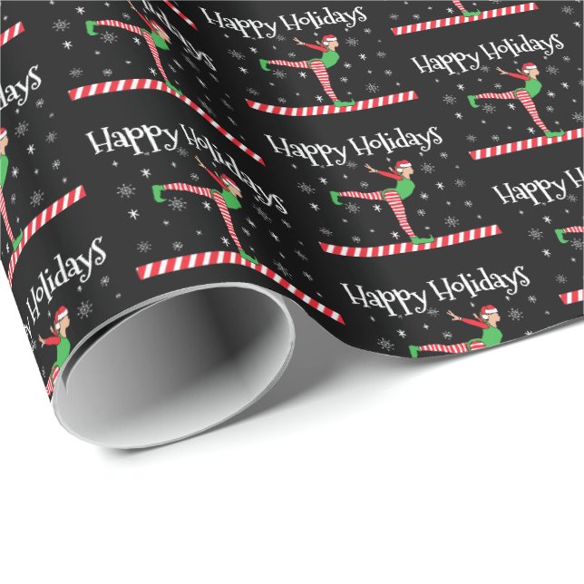 Papier Cadeau Filles Gymnastique Elfe de Noël (Coin rond)