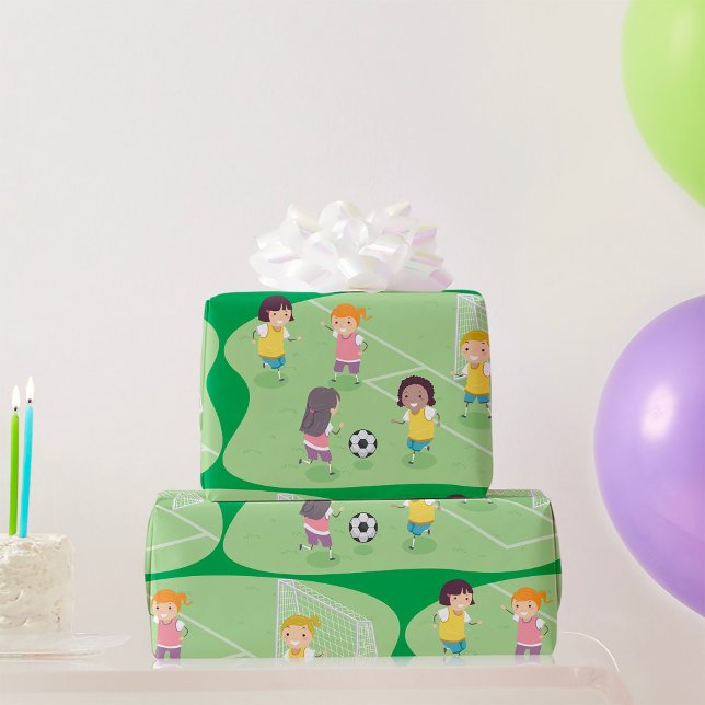 Papier Cadeau Filles Jouant Football Football Emballage Papier (Créateur téléchargé)