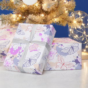 Papier Cadeau Filles mignonnes Pink Purple Papillon Enfants