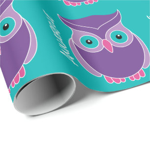 Papier Cadeau Filles personnalisées par hibou adorable turquoise