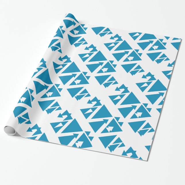Papier Cadeau Fir d'hiver Triangles Géométrique bleu Cadeau (Déroulé)