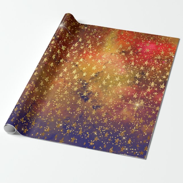 Papier Cadeau Firmament de Galaxie céleste Confetti (Déroulé)