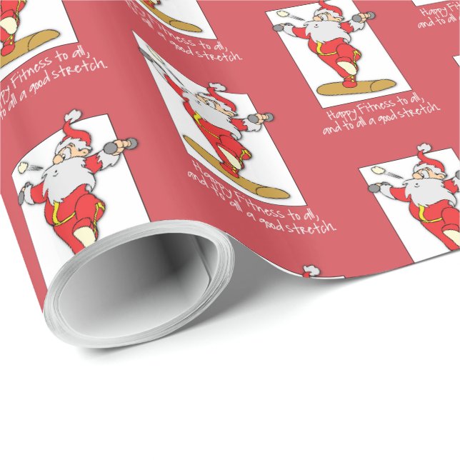 Papier Cadeau Fitness Exercice Noël avec Père Noël (Coin rond)