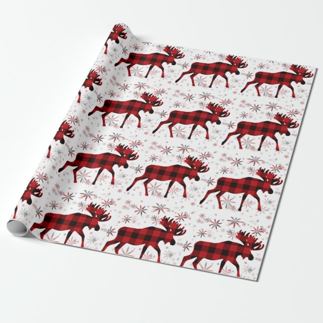 Papier Cadeau Flacon de neige des plaids rouges de l'orignal de  (Déroulé)