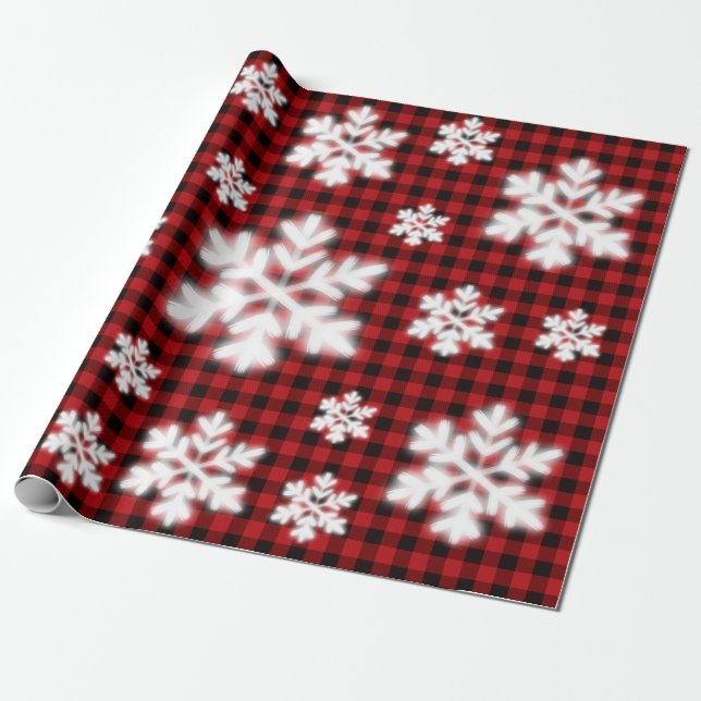 Papier Cadeau Flacon de neige gelé motif rouge rustique (Déroulé)
