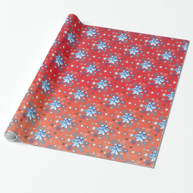 Papier Cadeau Flacon de Noël rouge et bleu Abstrait (Déroulé)