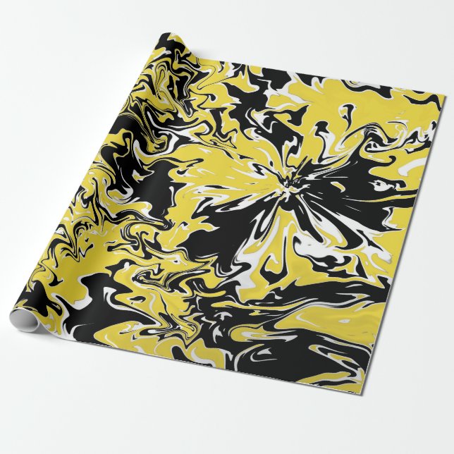Papier Cadeau Flacons de noir, blanc et jaune (Déroulé)