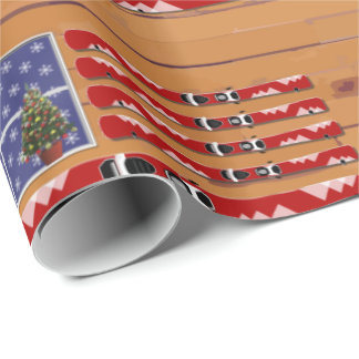 Papier Cadeau Flag Skis Christmas (texte fixe)