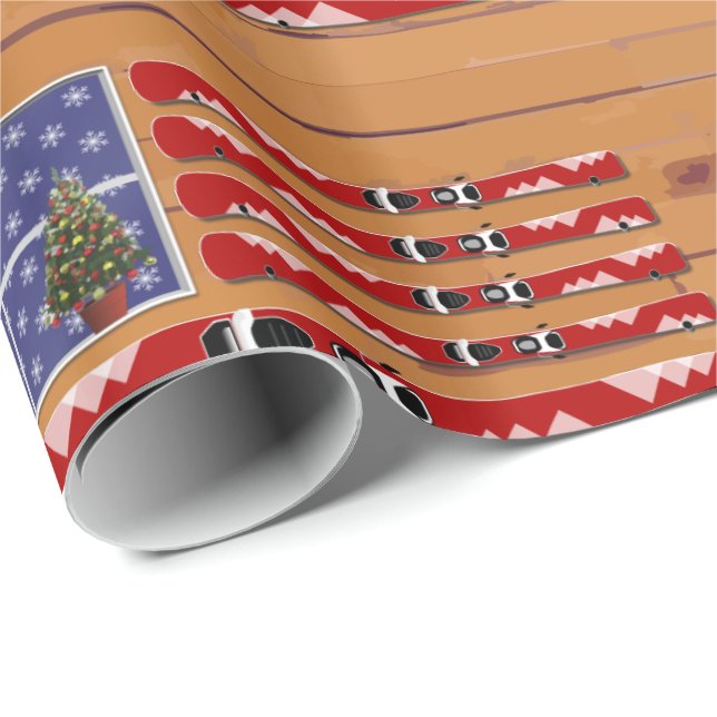 Papier Cadeau Flag Skis Christmas (texte fixe) (Coin rond)