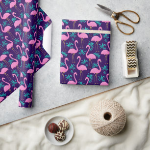Papier Cadeau Flamant et feuilles tropicales