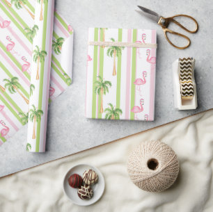 Papier Cadeau Flamant rose de Noël en Floride avec un chapeau de