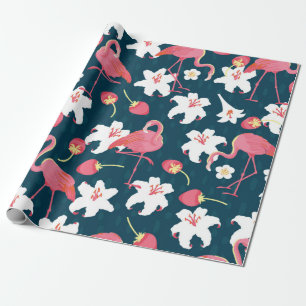 Papier Cadeau Flamant rose et Lilies Tropical vintage sans coutu