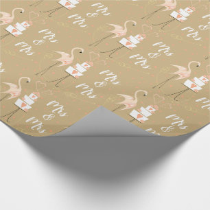 Papier Cadeau Flamant rose Mariage Mme & Mme papier d'emballage