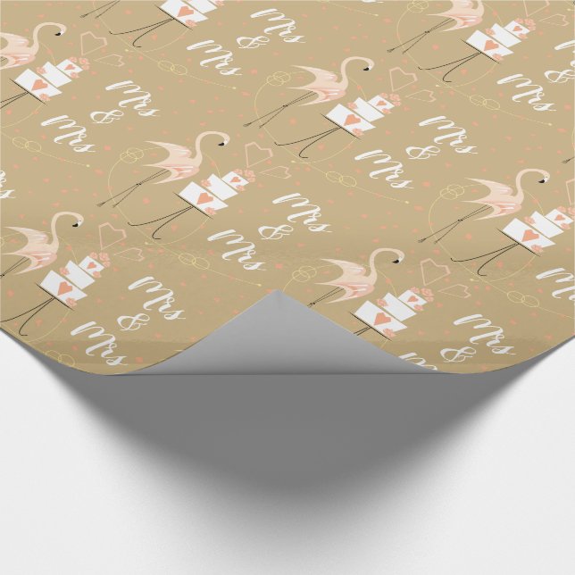 Papier Cadeau Flamant rose Mariage Mme & Mme papier d'emballage (Coin)