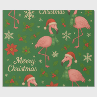Papier Cadeau Flamant rose Noel : Salutations Holly Jolly