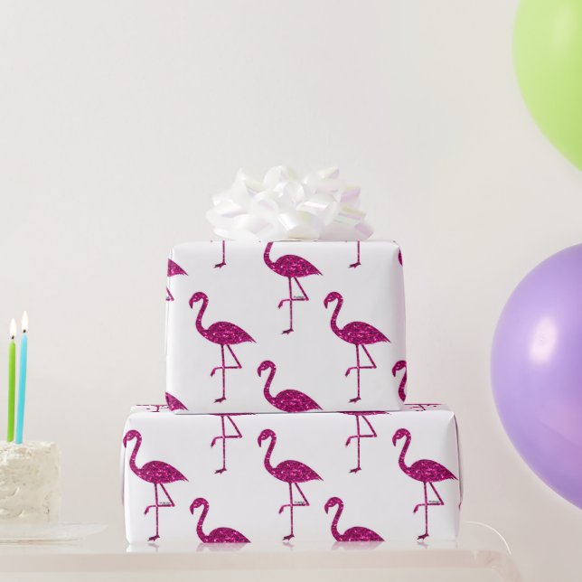 Papier Cadeau Flamant rose pailleté motif de paillettes scintill (Cadeaux de fête)
