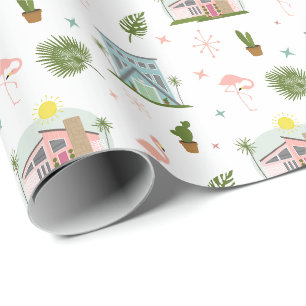 Papier Cadeau Flamant rose Palm Springs Cactus Motif du milieu d