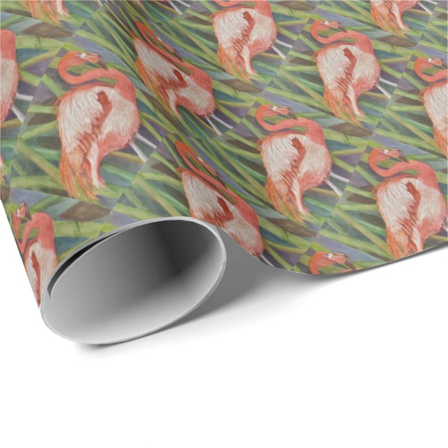 PAPIER CADEAU FLAMANT ROSE ROSE (Coin rond)