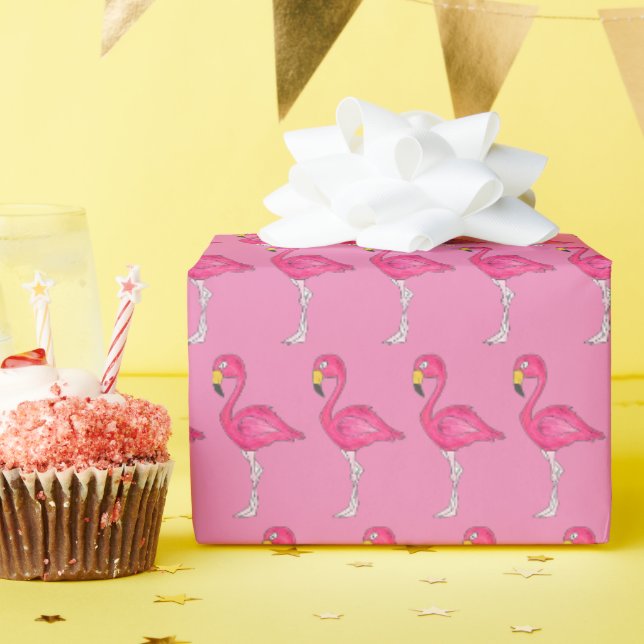 Papier Cadeau Flamant rose rose chaud Tropical Island Cartoon Bi (Fête d'anniversaire)