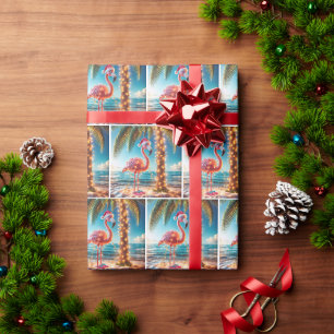 Papier Cadeau Flamant rose Rose De Noël Aux Lumières Tangées
