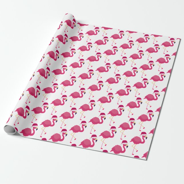 Papier Cadeau Flamant rose rose de Noël avec chapeau de Noël (Déroulé)