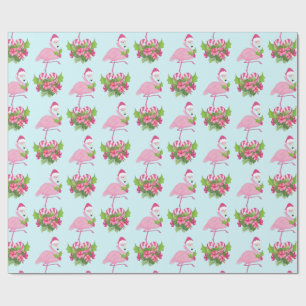 Papier Cadeau Flamant rose rose en Santa Hat avec Sucre de canne