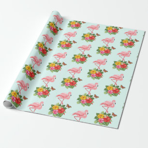 Papier Cadeau Flamant rose rose & Hibiscus Tropical Fancy Motif